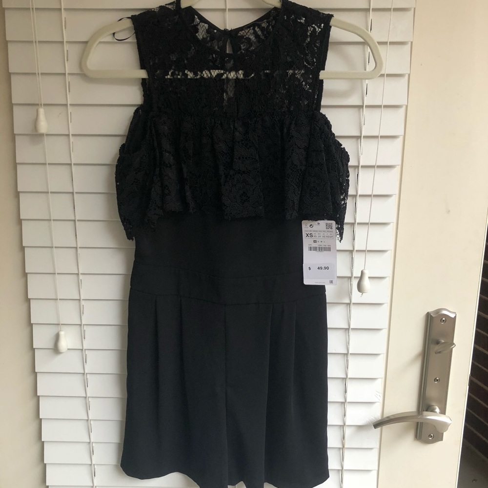 Zara Black Lace Romper with Cold Shoulders